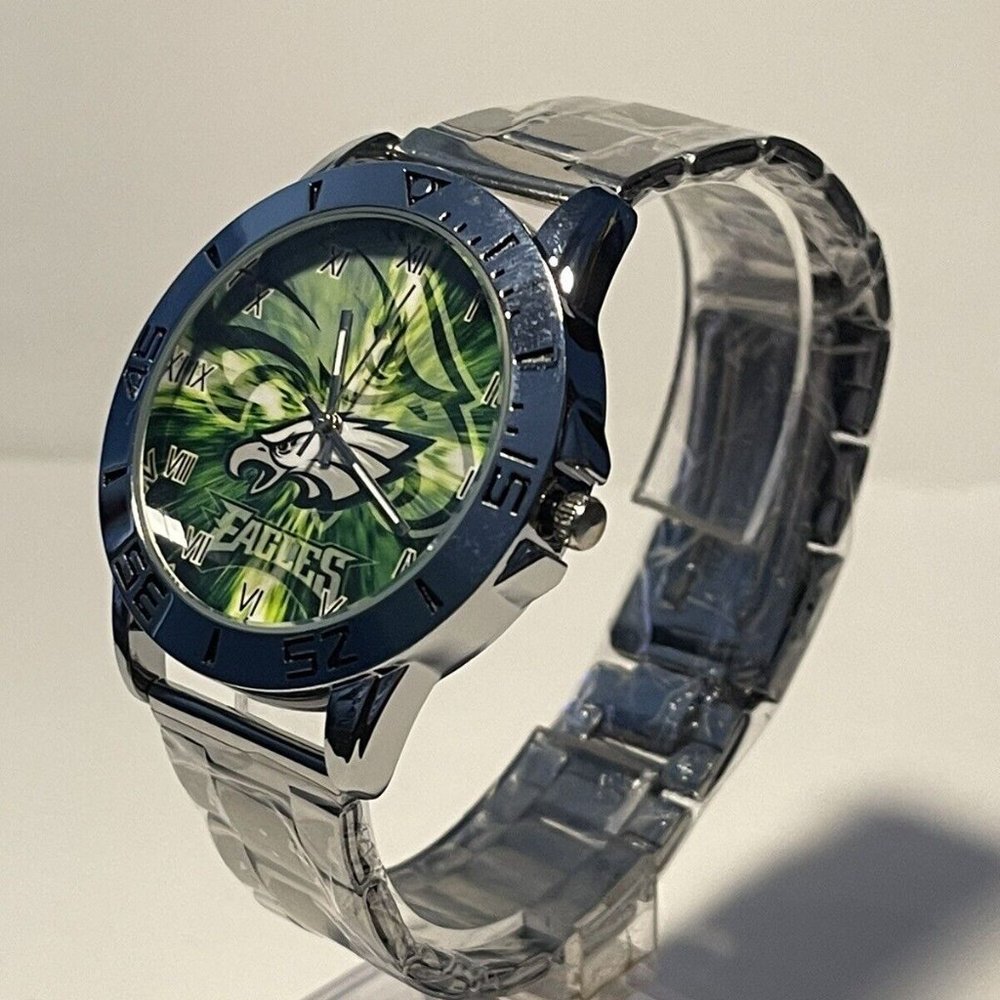 PHILADELPHIA EAGLES NFL Team Logo Unisex Stainless-Steel Silver Men's Watch NEW - Picture 3 of 9